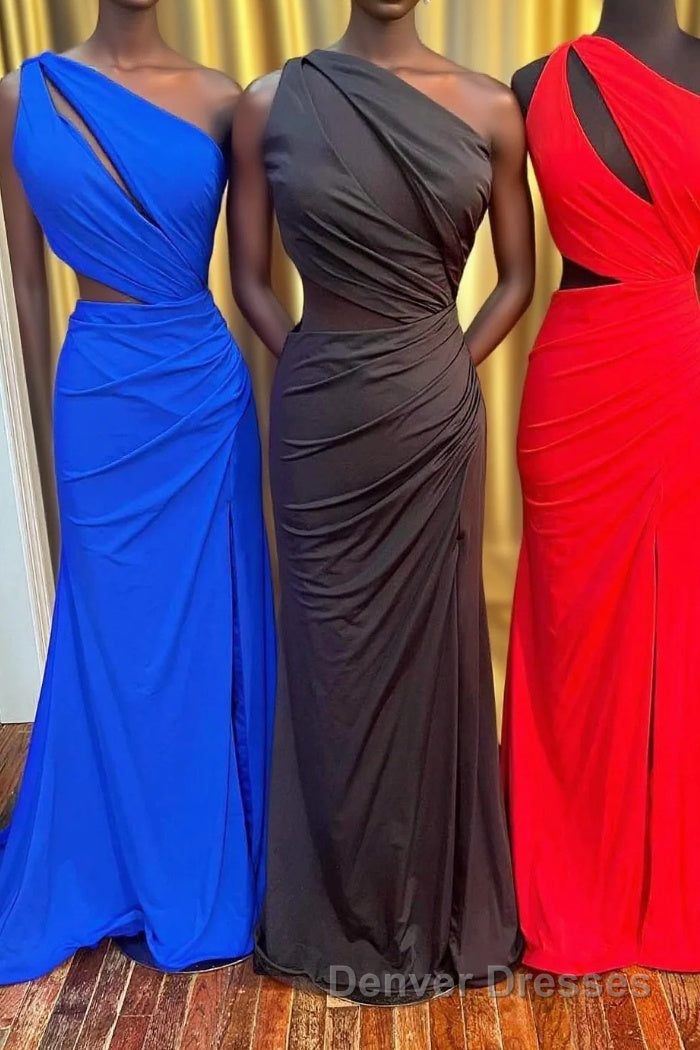 One-Shoulder Keyhole Cutout Mermaid Long Formal Dress with Slit Main image
