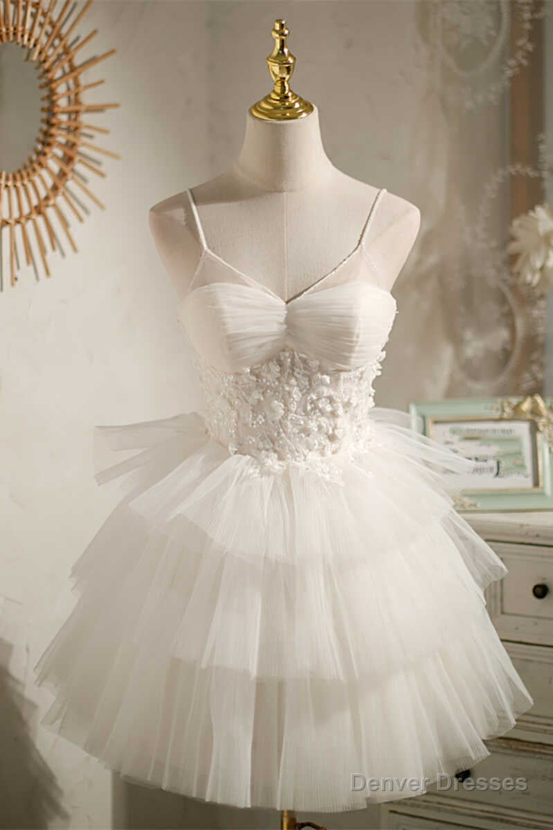 Multi-Tiered White Straps A-Line Short Party Dress Main image