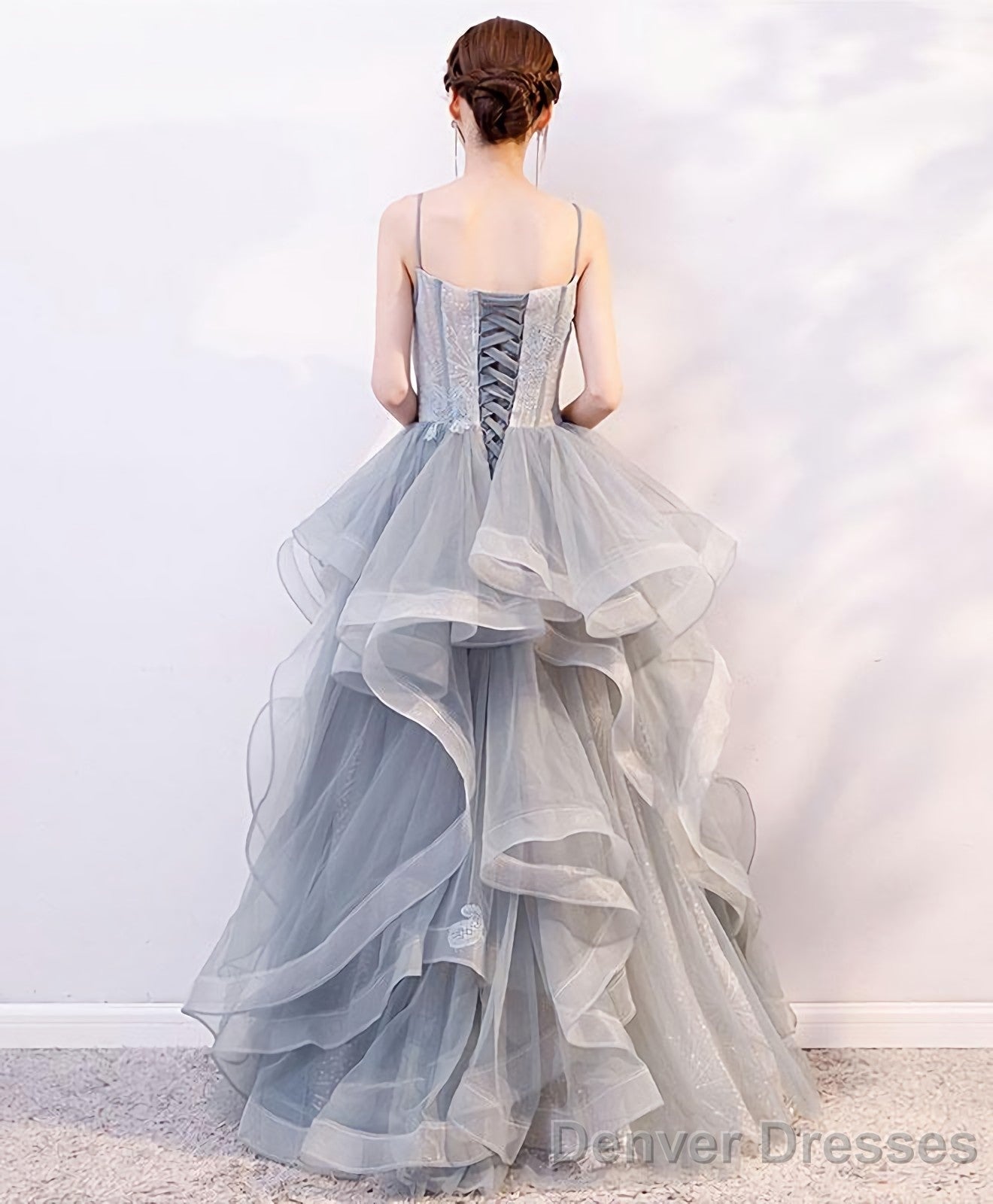 Gray Tulle Lace Long Prom Dress Gray Tulle Lace Evening Dress 2 Secondary image