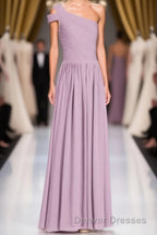 Dusty Purple Chiffon One-Shoulder A-Line Long Bridesmaid Dress
