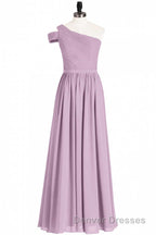 Dusty Purple Chiffon One-Shoulder A-Line Long Bridesmaid Dress