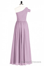 Dusty Purple Chiffon One-Shoulder A-Line Long Bridesmaid Dress