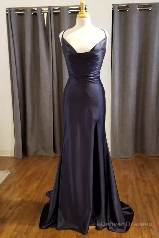 Black Cowl Neck Mermaid Long Prom Dress Main image