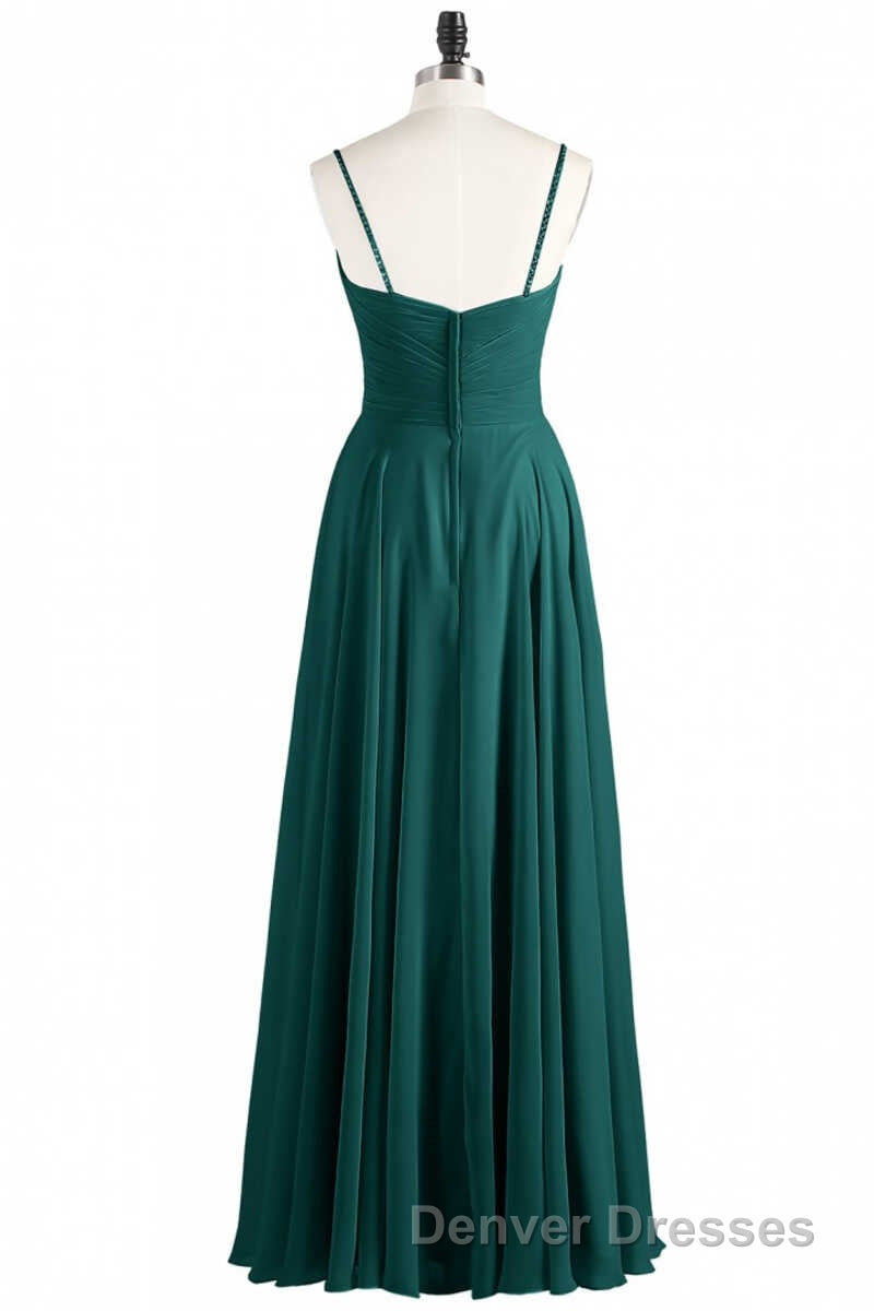 Hunter Green Chiffon V-Neck Spaghetti Straps A-Line Long Dress Secondary image