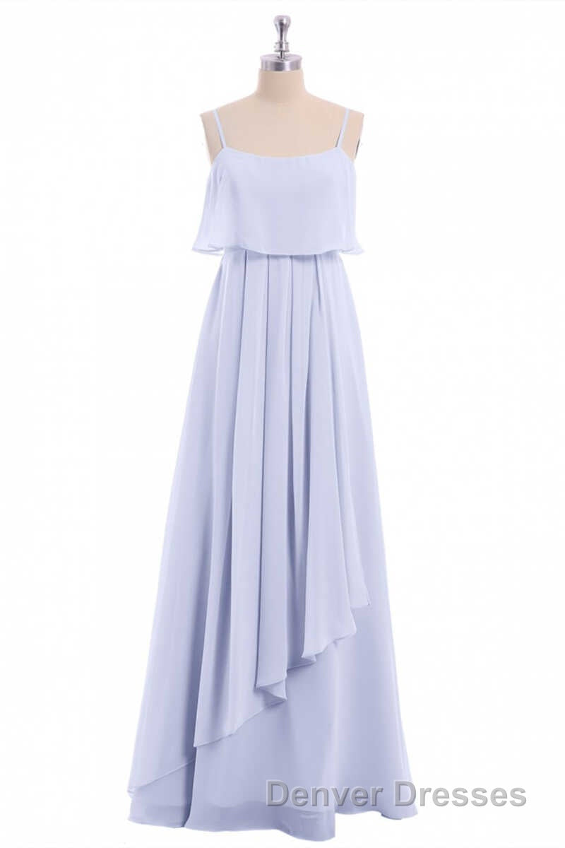 Lavender Chiffon Spaghetti Straps Ruffled A-Line Long Dress