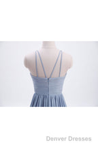 Misty Blue Scoop Chiffon A-line Long Bridesmaid Dress