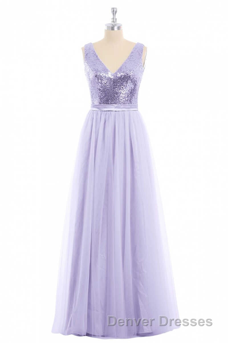 Lavender Sequin V-Neck Backless A-Line Long Dress Secondary image