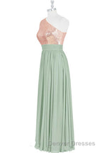 Rose Gold Sequins One-Shoulder Long Bridesmaid Dress