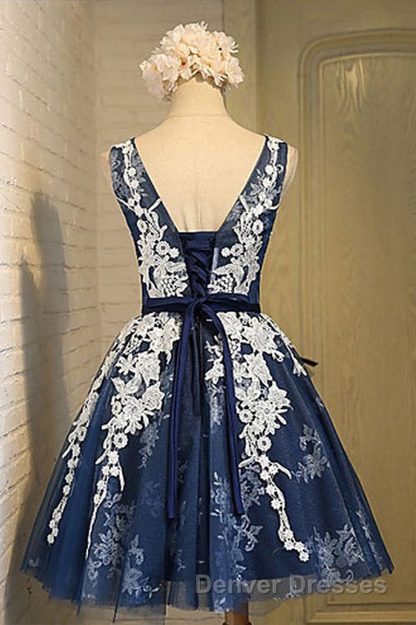 Light Blue Tulle Lace Applique Short Homecoming Dress with Straps Secondary image