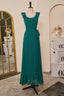 Teal Ruffled Neck A-line Long Bridesmaid Dress with Sash