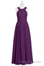 Magenta Chiffon Halter Cutout Back Long Bridesmaid Dress