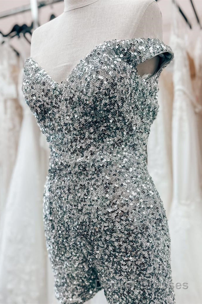 Dusty Sage Off-the-Shoulder Sequins Sheath Homecoming Romper Secondary image