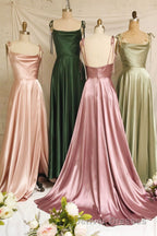 Simple Satin Long Prom Dress, A-Line Evening Party Dress