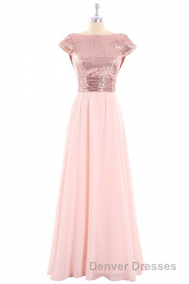 Burgundy Sequin Cap Sleeve Backless A-Line Bridesmaid Dress