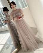 Champagne Tulle Sequin Long Prom Dress Tulle Formal Dress