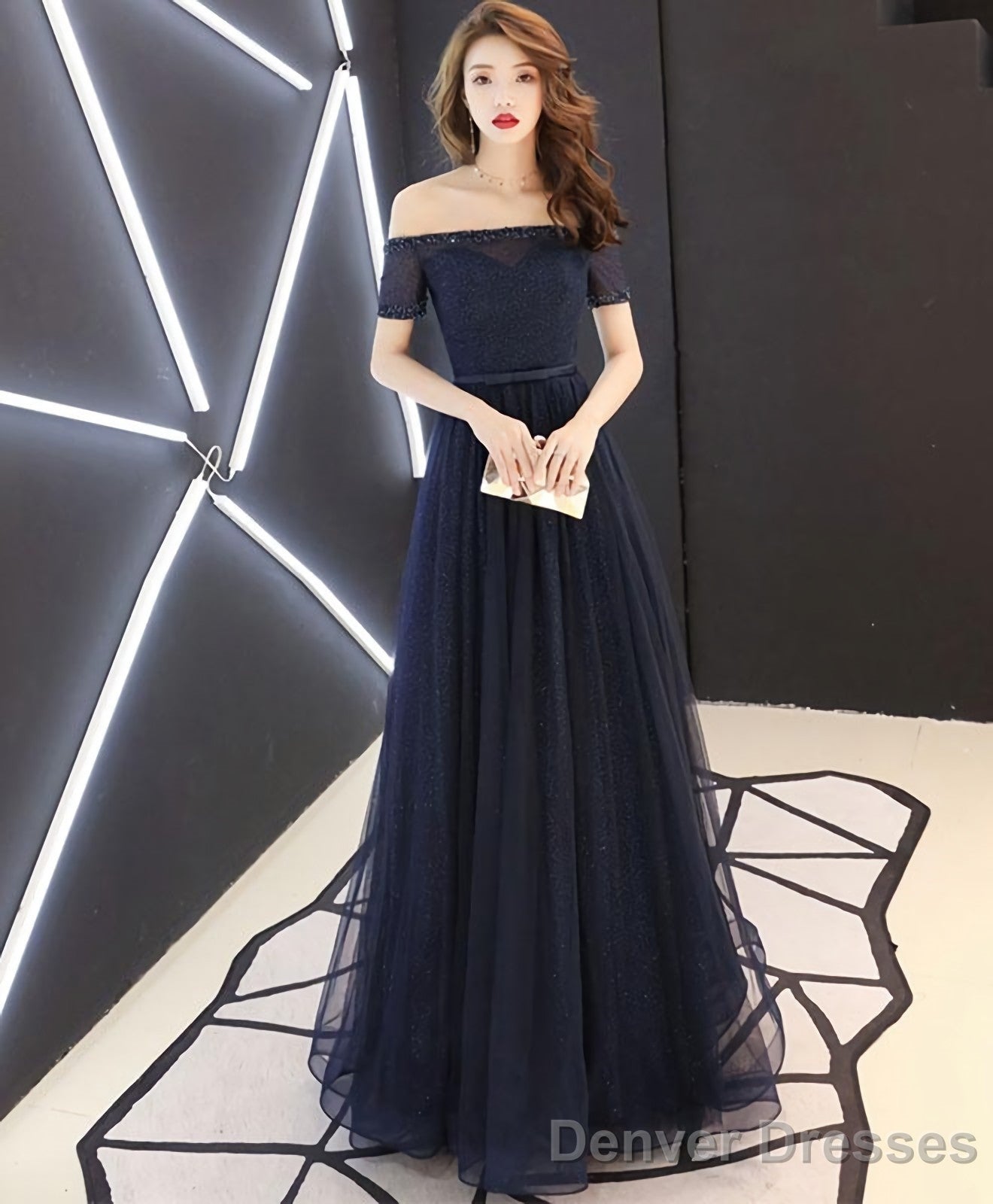 Dark Blue Tulle Long Prom Dress Blue Tulle Evening Dress Secondary image