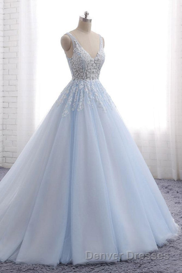 Ball Gown Chapel Train V Neck Sleeveless Backless Appliques Prom Dress Secondary image