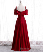 Burgundy Satin Beads Long Prom Dress, Burgundy Evening Dress