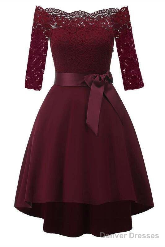 3/4 Sleeves Burgundy Off The Shoulder Party Dress Prom Gown