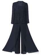 Mother of the Bride Dresses, Lace Chiffon Three-Piece Plus Size Mother of the Bride Pant Suits