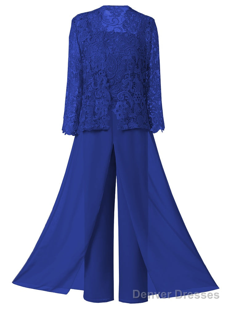 Mother of the Bride Dresses, Lace Chiffon Three-Piece Plus Size Mother of the Bride Pant Suits