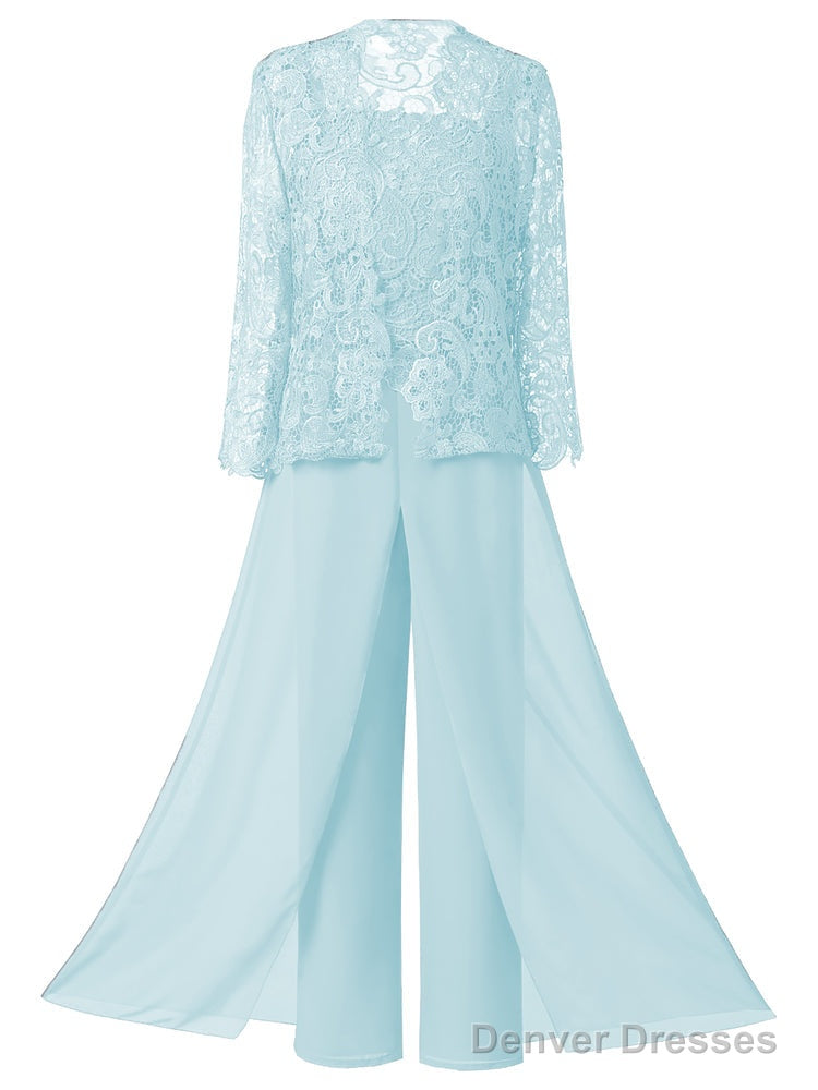 Mother of the Bride Dresses, Lace Chiffon Three-Piece Plus Size Mother of the Bride Pant Suits