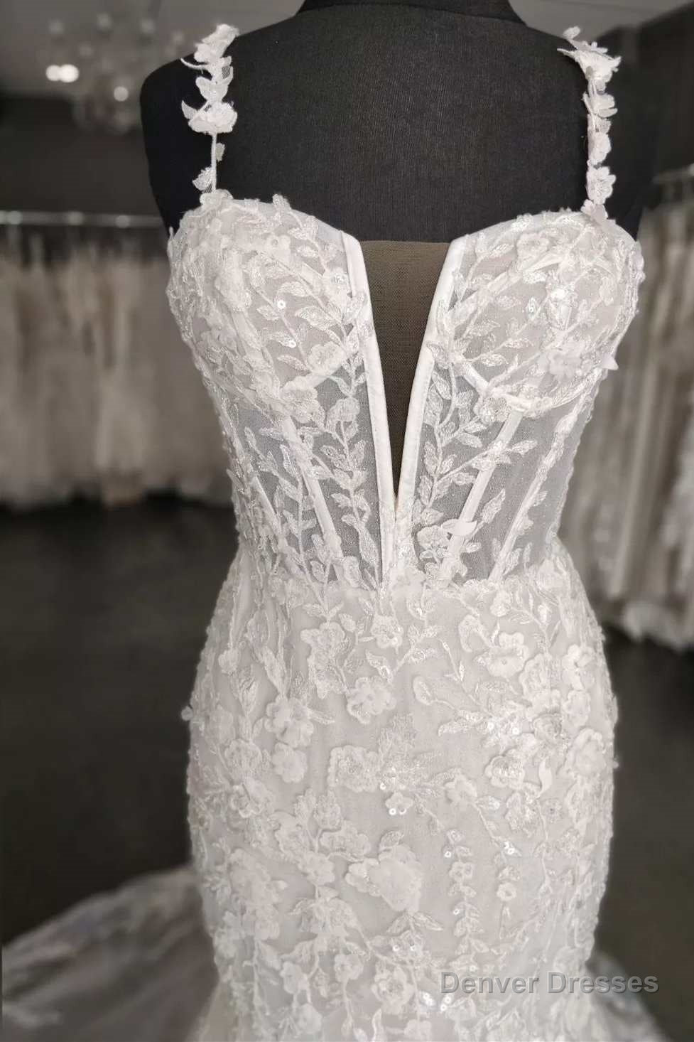 Mermaid White Floral Lace Sweetheart Long Wedding Dress Secondary image