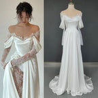 Ivory Lace Satin Wedding Dresses, Off The Shoulder Bridal Dresses