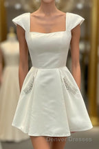 Cap Sleeves Short Yellow Homecoming Dress with Lace Up Back