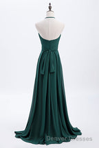 Hunter Green Halter Chiffon A-line Long Bridesmaid Dress
