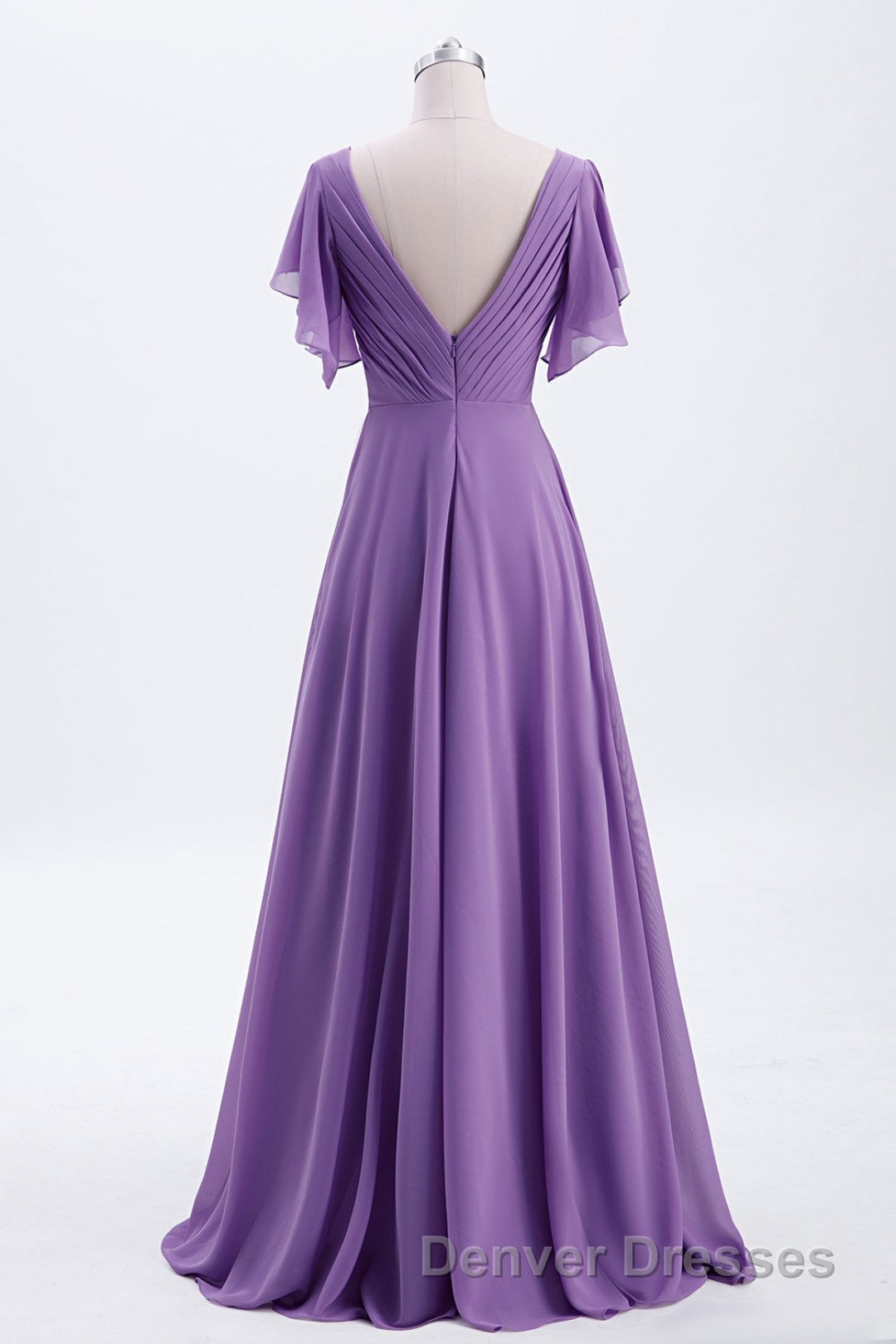 Flutter Sleeves Lavender Chiffon A-line Long Bridesmaid Dress Secondary image