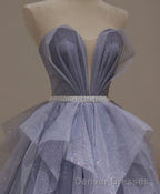 Purple Sweetheart Neck Tulle Sequin Long Prom Dress, Tulle Formal Dress