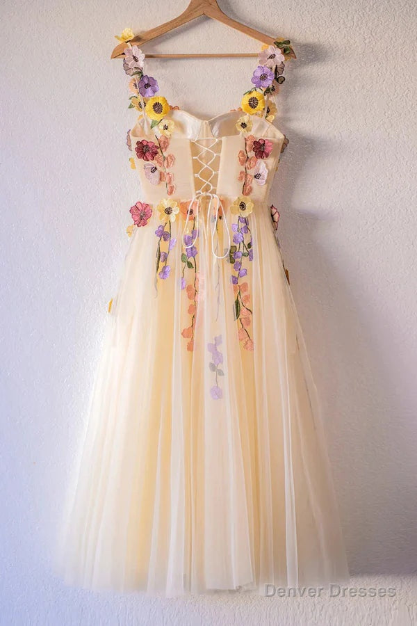 3D Flowers Champagne Tulle Short Prom Dress, Homecoming Dresses Sweet 16 Dress Secondary image