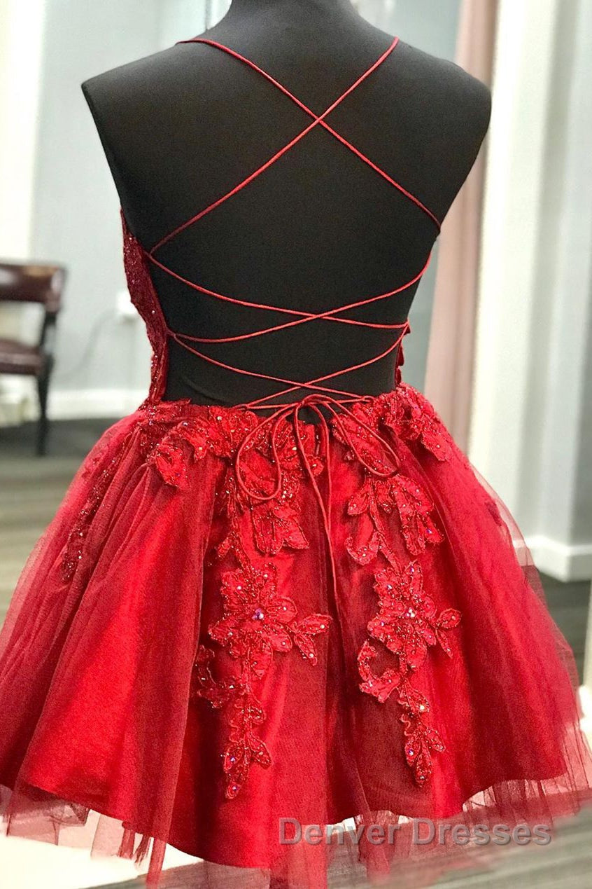 Strappy Lace Appliqued Red Short Homecoming Dress Secondary image