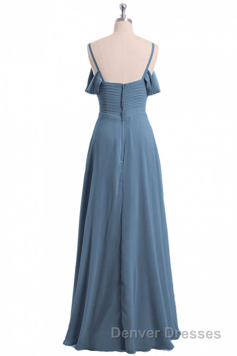 Dusty Blue Chiffon Cold Shoulder A-Line Long Bridesmaid Dress Secondary image