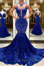 Sequins Royal Blue Sleeveless Mermaid Prom Dress
