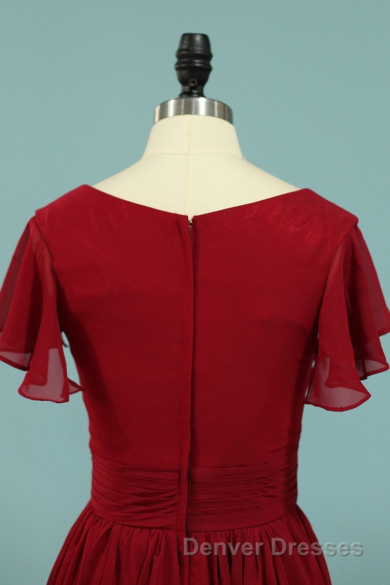 Red Chiffon V-Neck Ruffled A-Line Long Bridesmaid Dress Secondary image