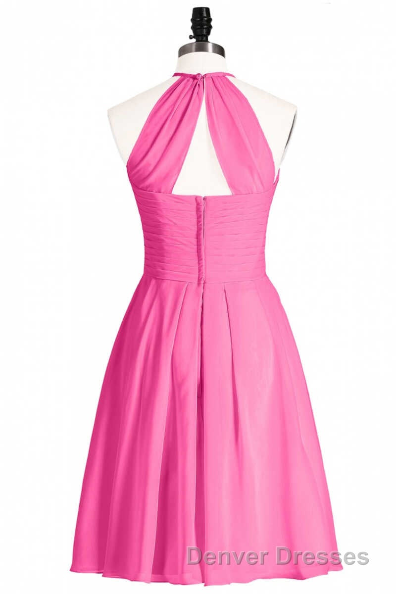 Neon Pink Halter A-Line Short Bridesmaid Dress Secondary image