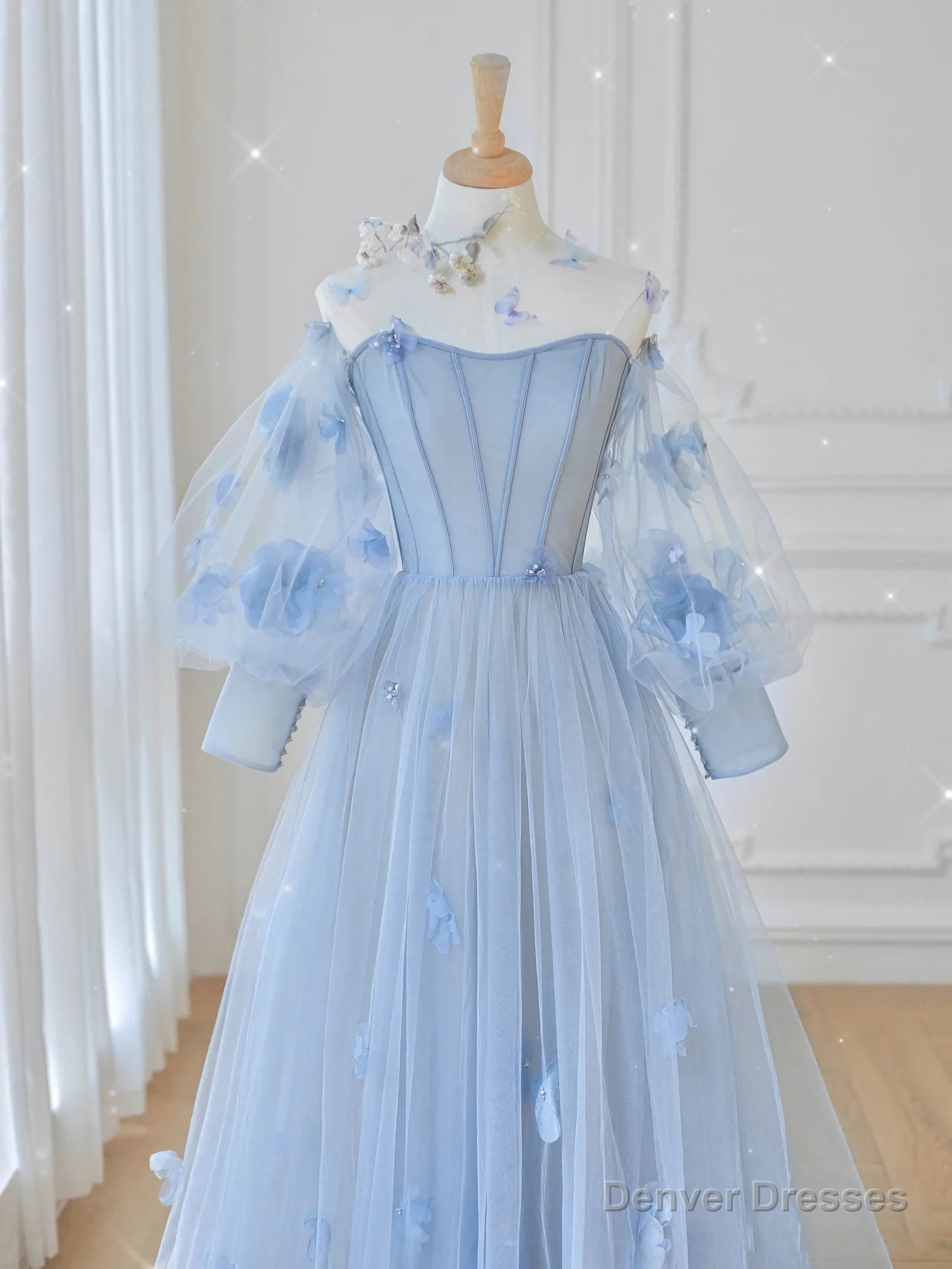 Blue Tulle Lace Long Prom Dress, Blue Tulle Lace Long Evening Dress Secondary image