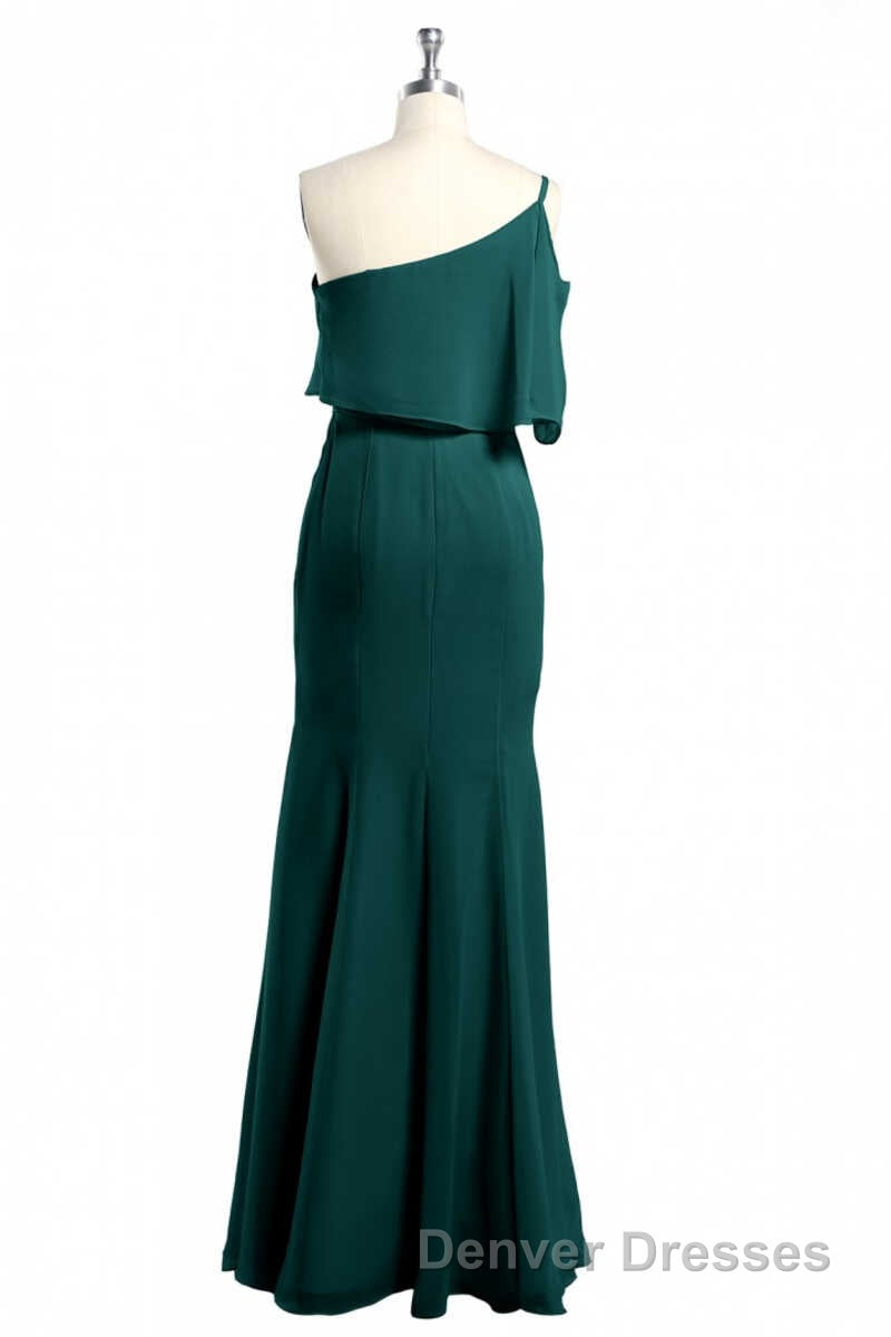 Hunter Green One-Shoulder Mermaid Ruffled Long Bridesmaid Dress Secondary image