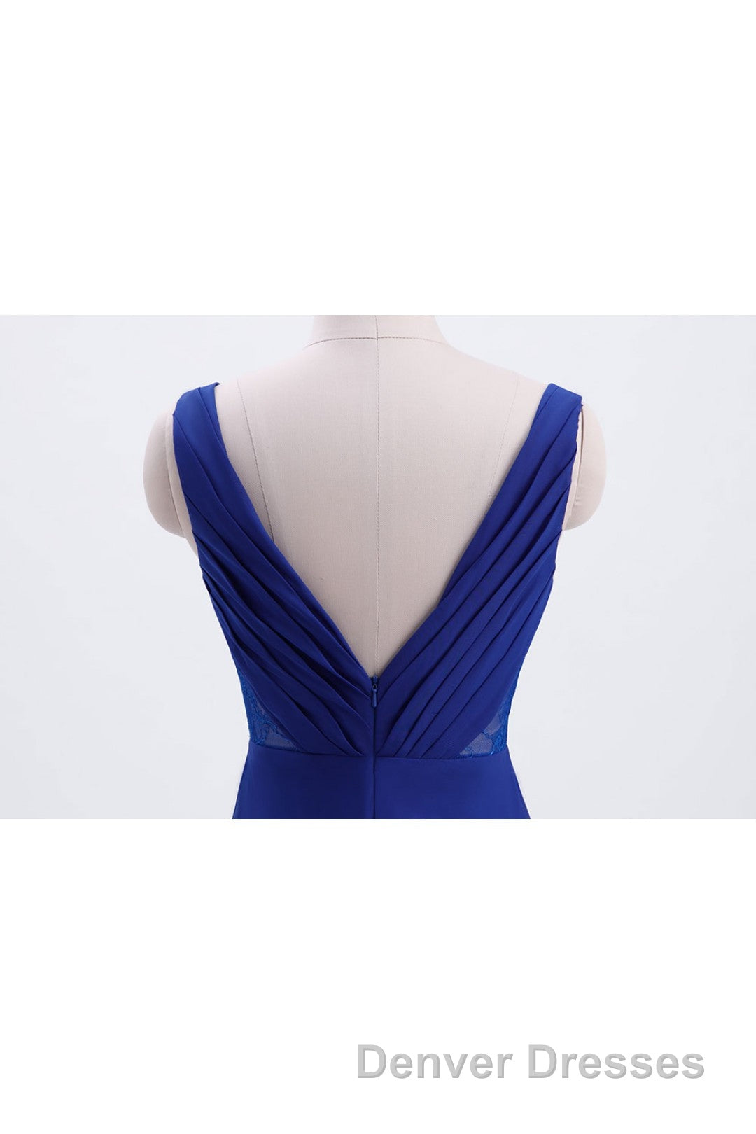Royal Blue Pleated A-line Chiffon Long Bridesmaid Dress