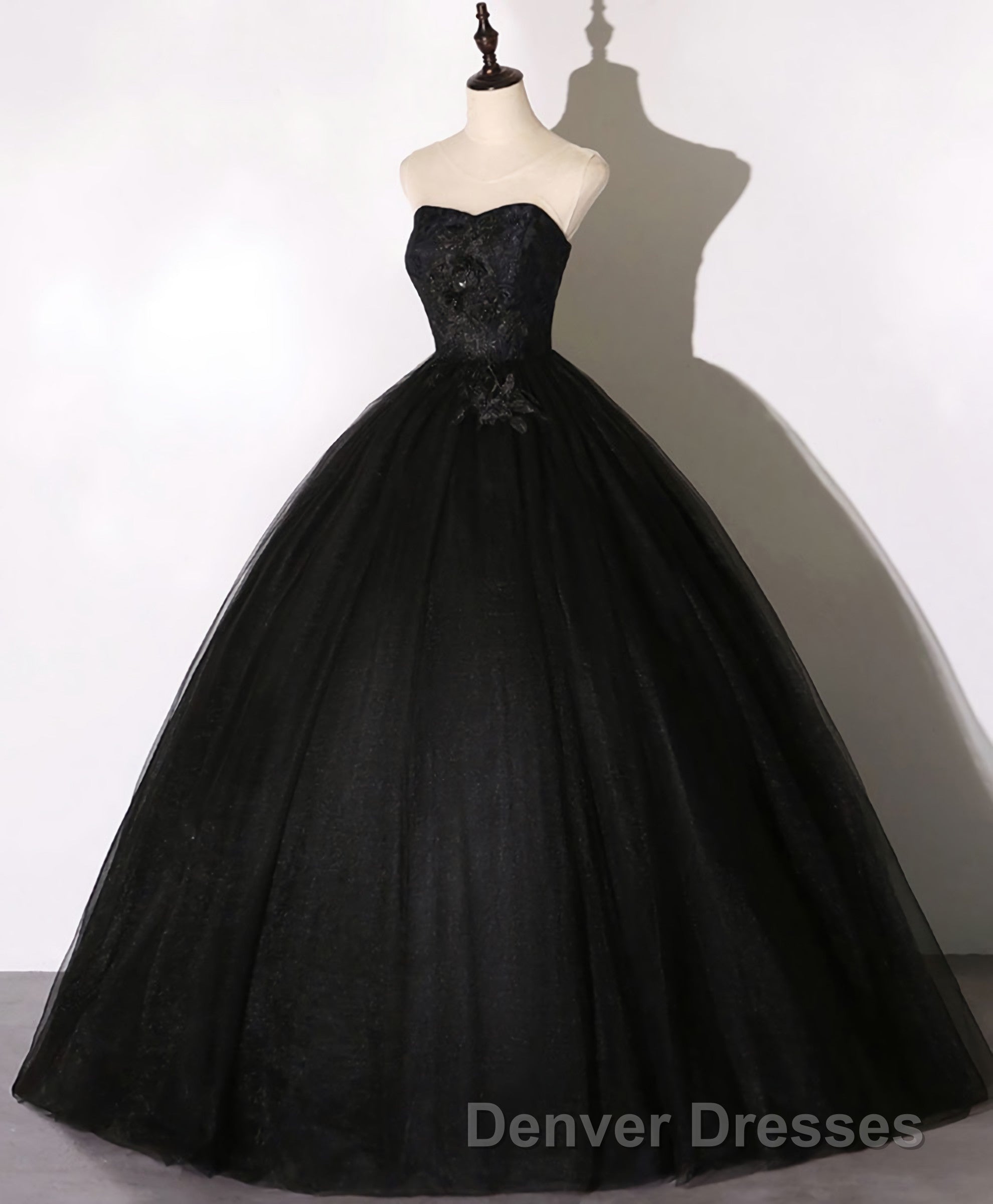 Black Sweetheart Neck Tulle Long Prom Dress, Black Evening Dress Secondary image