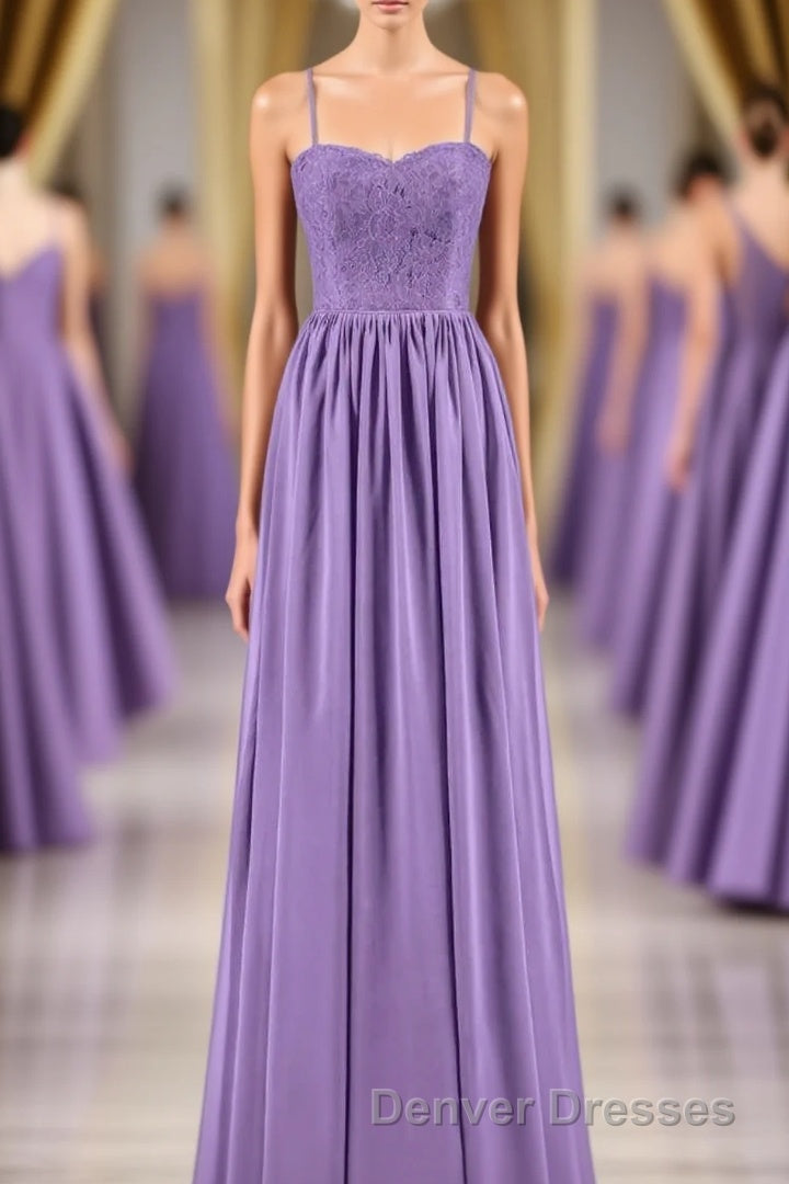 Purple Spaghetti Straps A-Line Long Bridesmaid Dress Main image