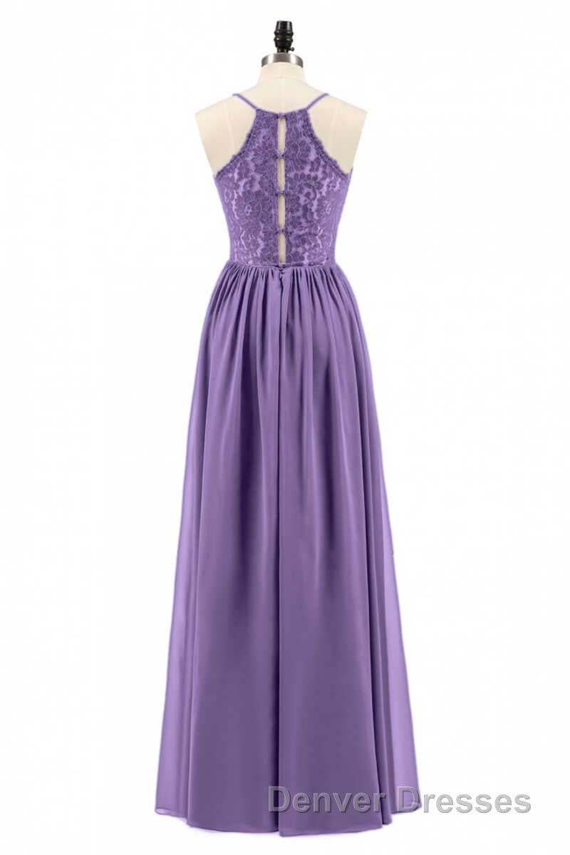 Purple Spaghetti Straps A-Line Long Bridesmaid Dress Secondary image