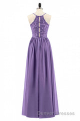 Purple Spaghetti Straps A-Line Long Bridesmaid Dress