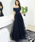Dark Blue Tulle Long Prom Dress Blue Tulle Evening Dress