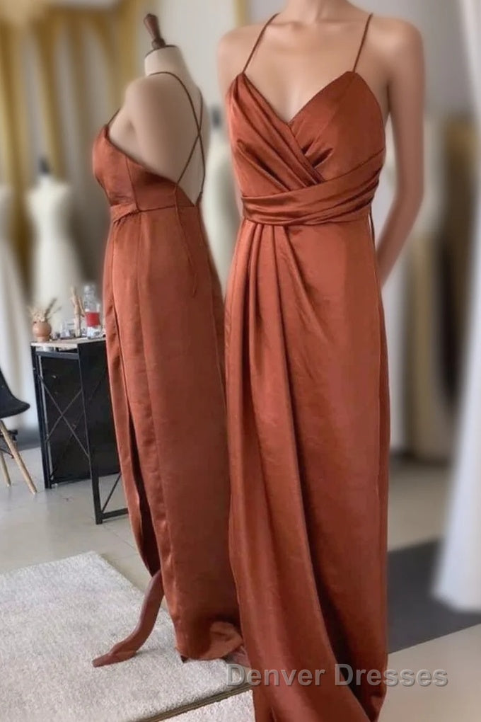 Burnt Orange Backless Long Bridesmaid Dress with Slit Main image