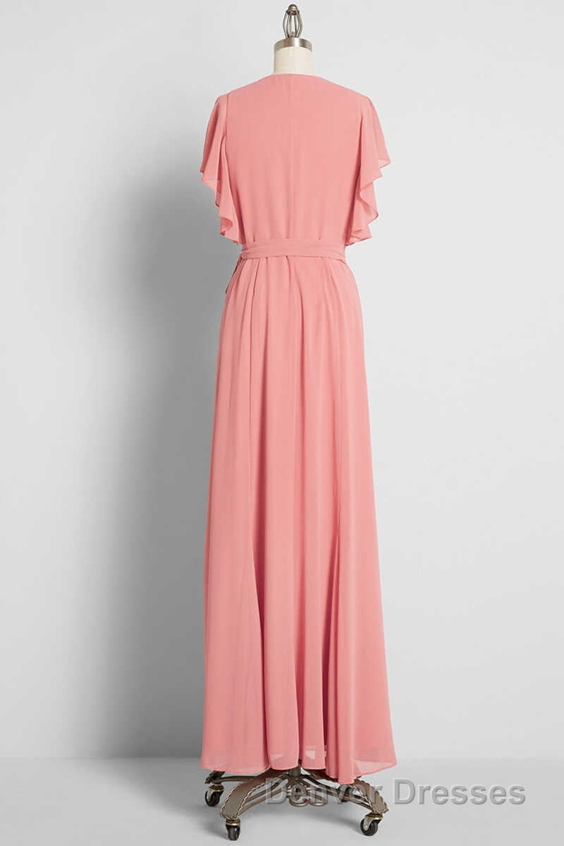 Peach Wrap Ruffled Long Bridesmaid Dress Secondary image
