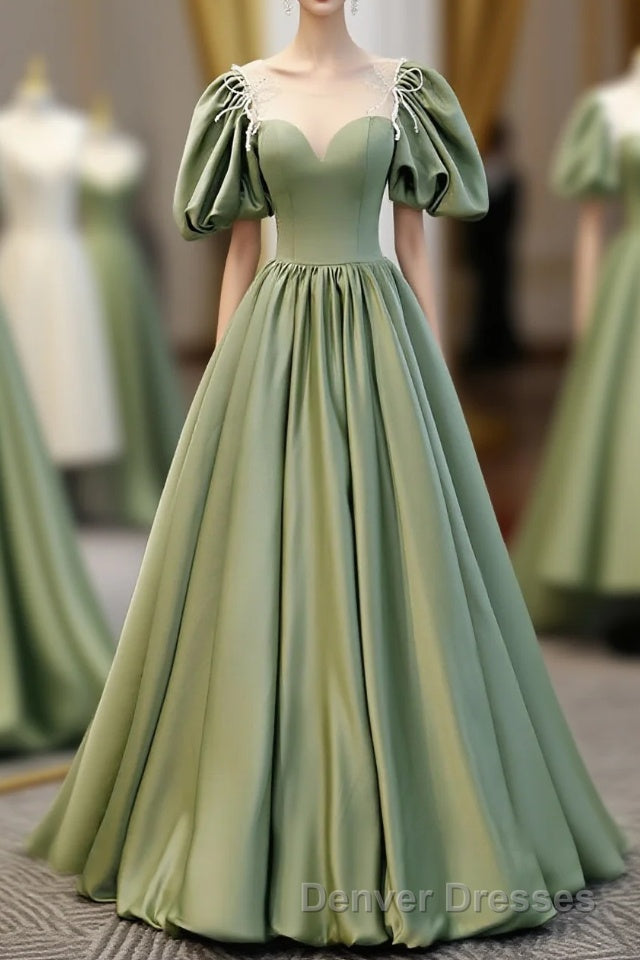 Simple Green Satin Long Prom Dress, Green Evening Dress Main image