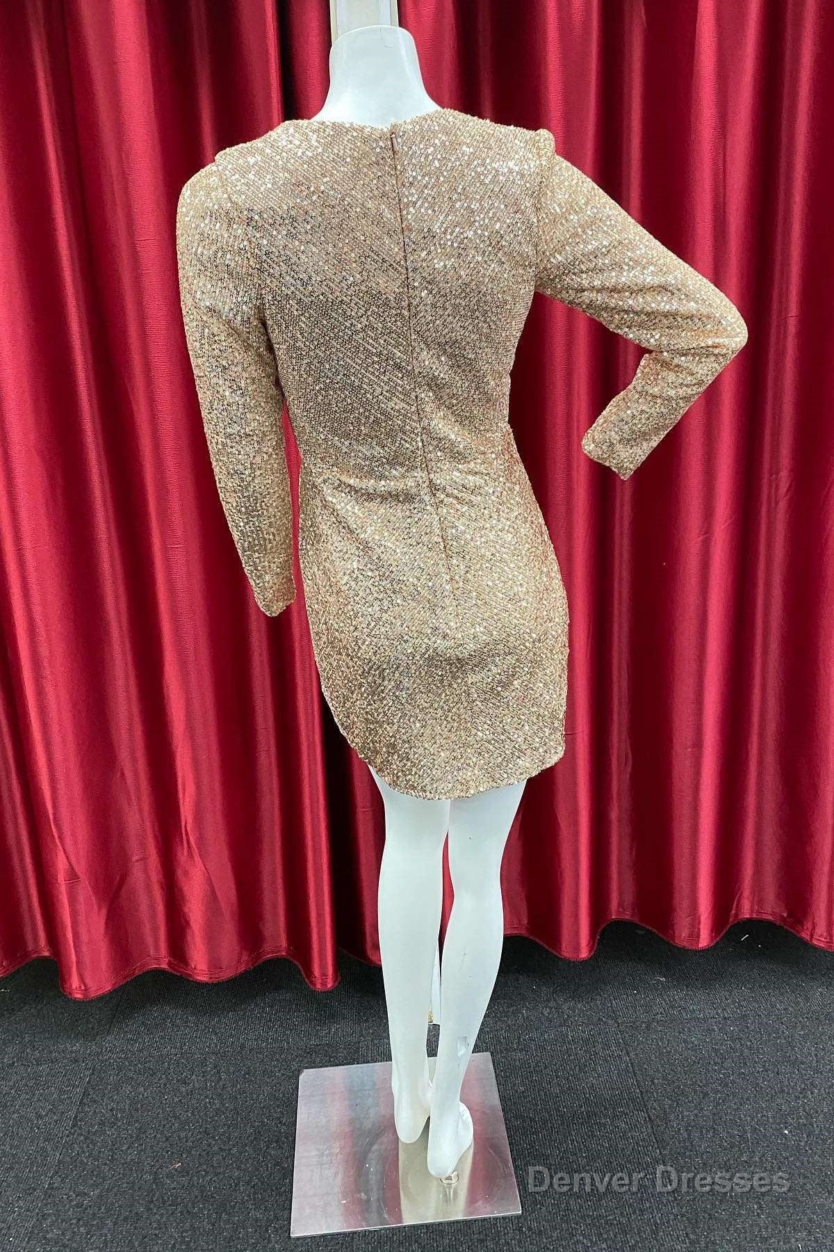 Champagne Sequin Long Sleeve Short Party Dress Secondary image